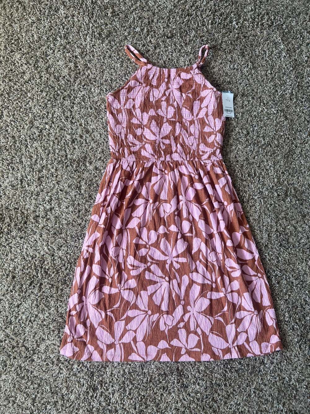 Carter's Kid Pink & Brown Floral Smocked Tank Dress Size 14/14A